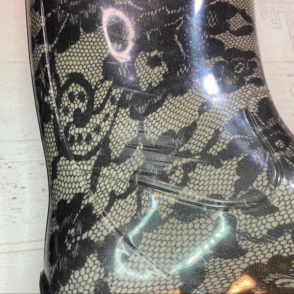 Kamik Black and White Lace Print Rain Boots